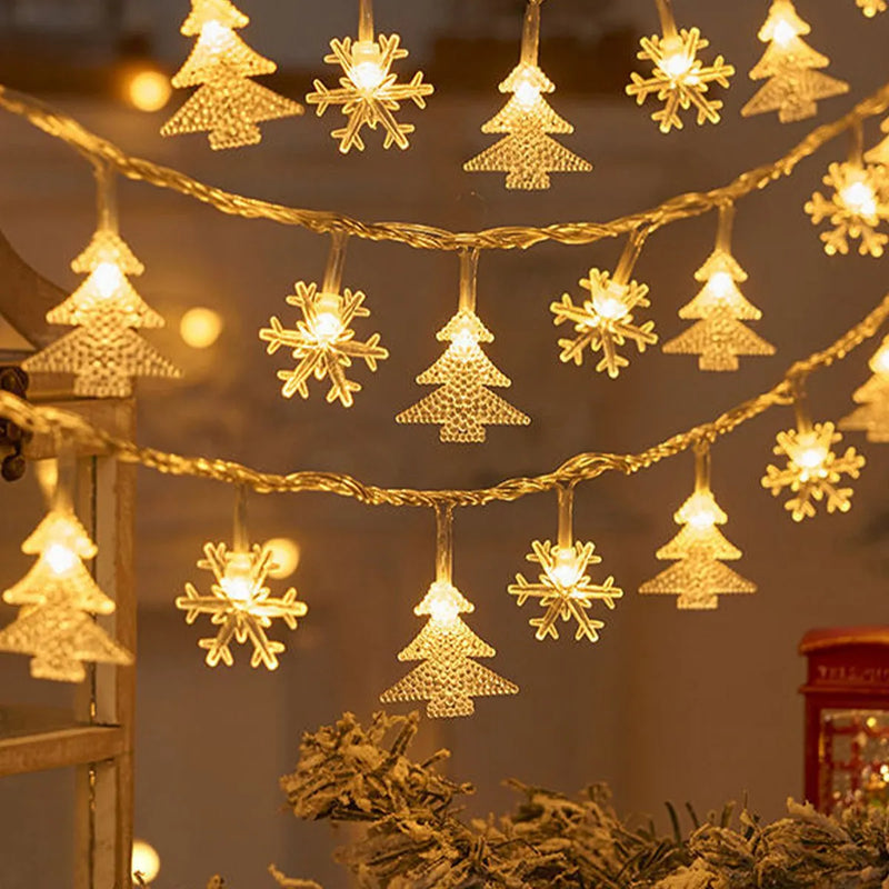 Luzes de Led com formato de flocos, pingentes e fadas para árvore de Natal